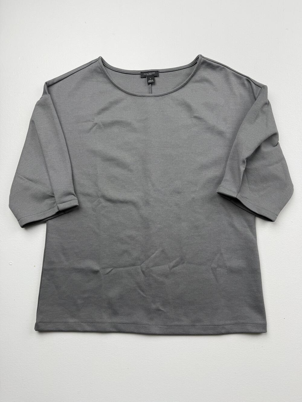 Ann Taylor Factory Shirt Womens Small Gray Crew Neck Short Sleeve Jersey Top
